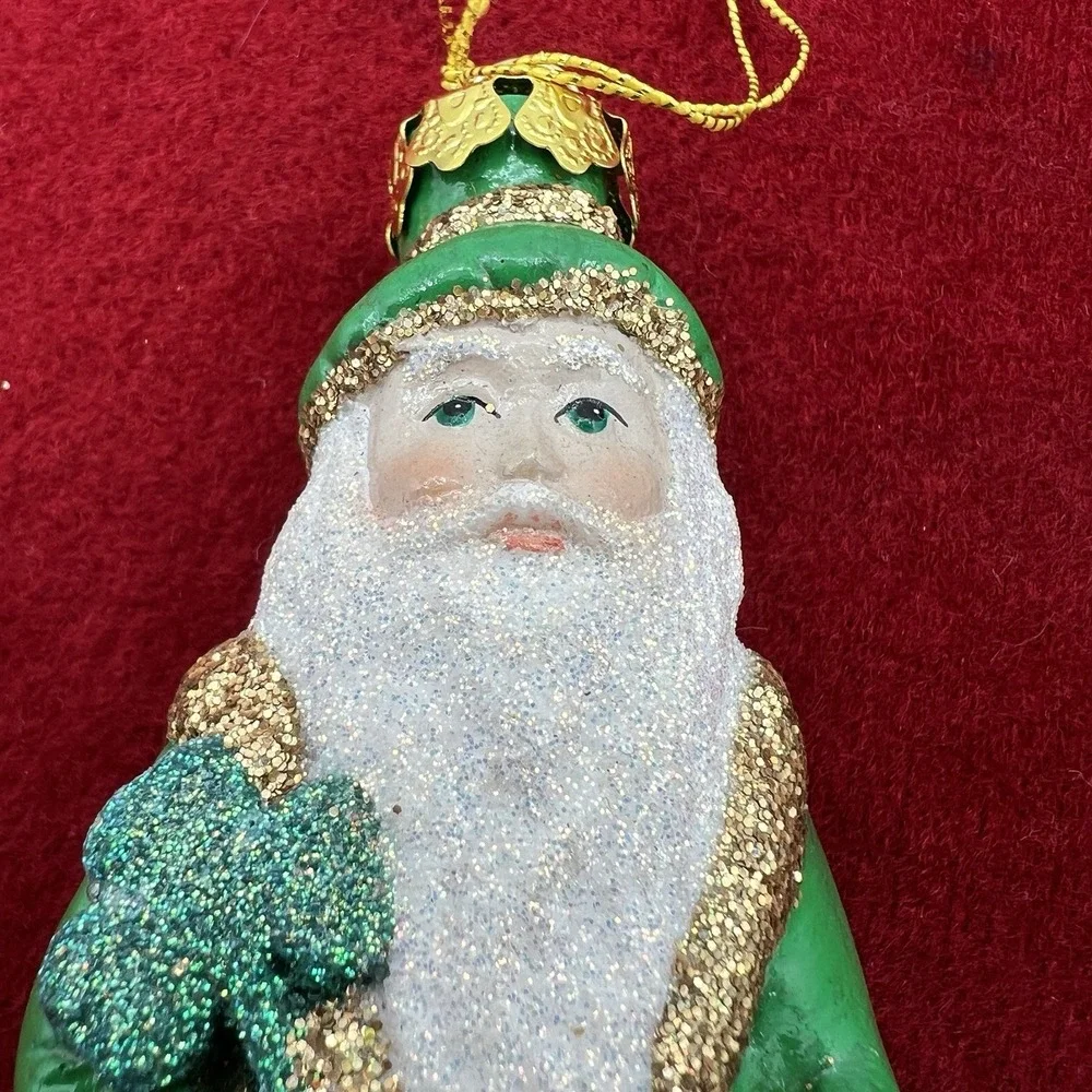vintage‎ glass Christmas ornament depicting Santa Claus dressed in green - Picture 10 of 12